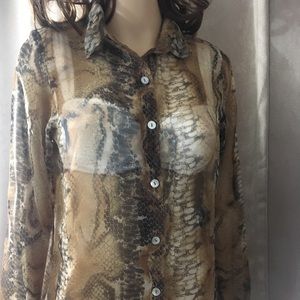 Animal Print Sheer Button Down Top Vintage New Sm